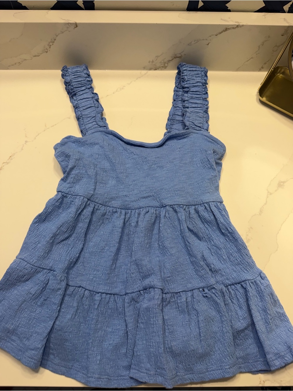 Altar'd State Light Blue Ruffled Strap Tiered Babydoll Top